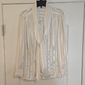 Chic White Striped Blouse with Tie Neck
